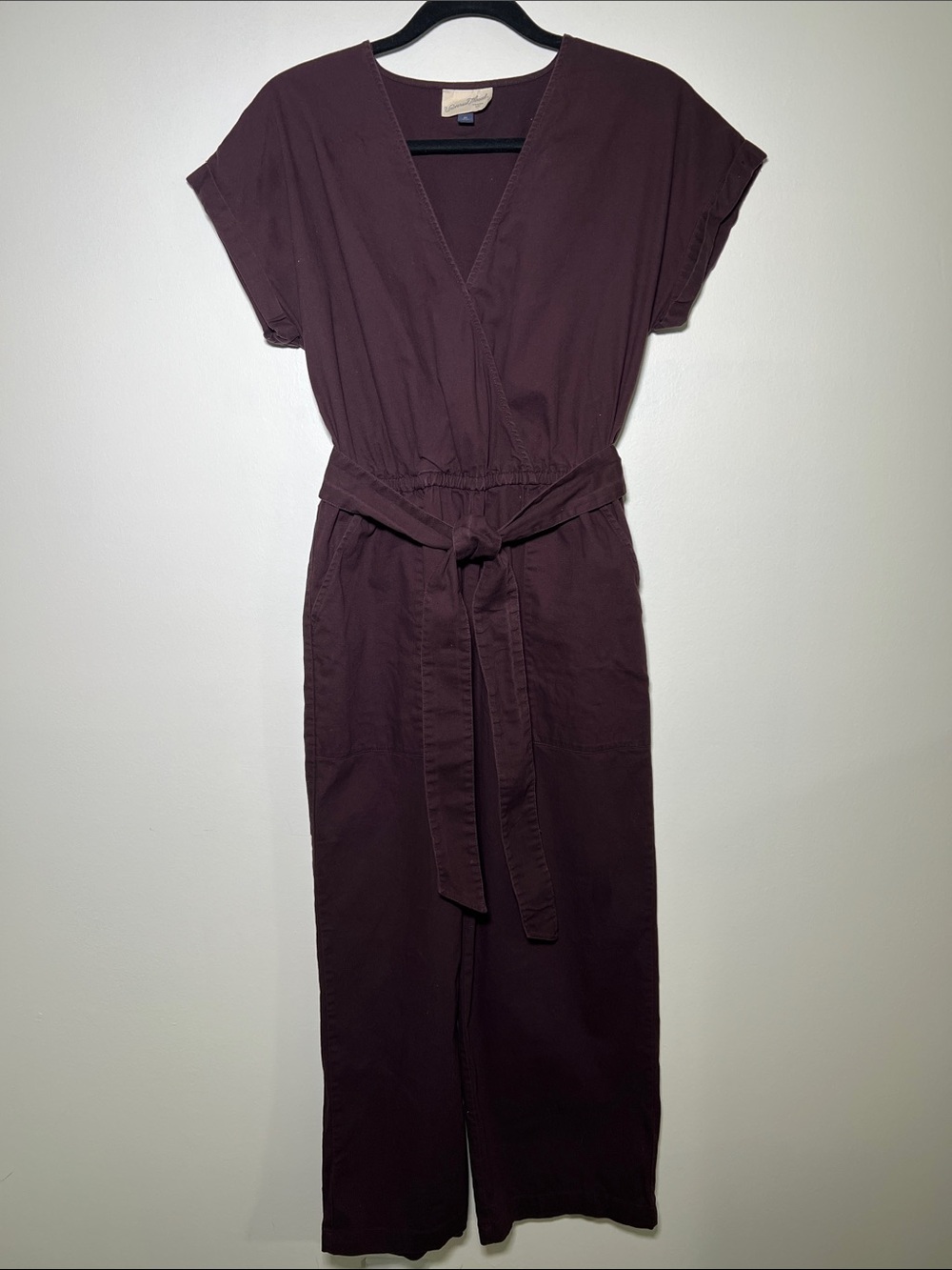 Classic V-Neck Belted Jumpsuit in Deep Plum